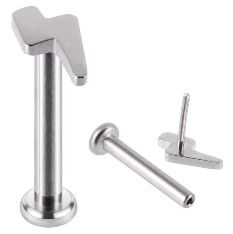 Steel Threadless Push In Lightning Bolt Labret Tragus