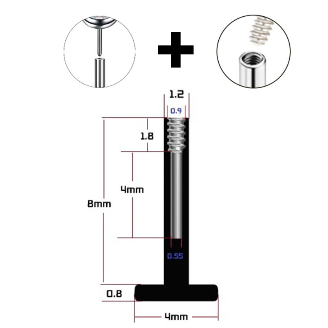 G23 Titanium 4mm Base Universal Threadless Threaded Labret Shaft
