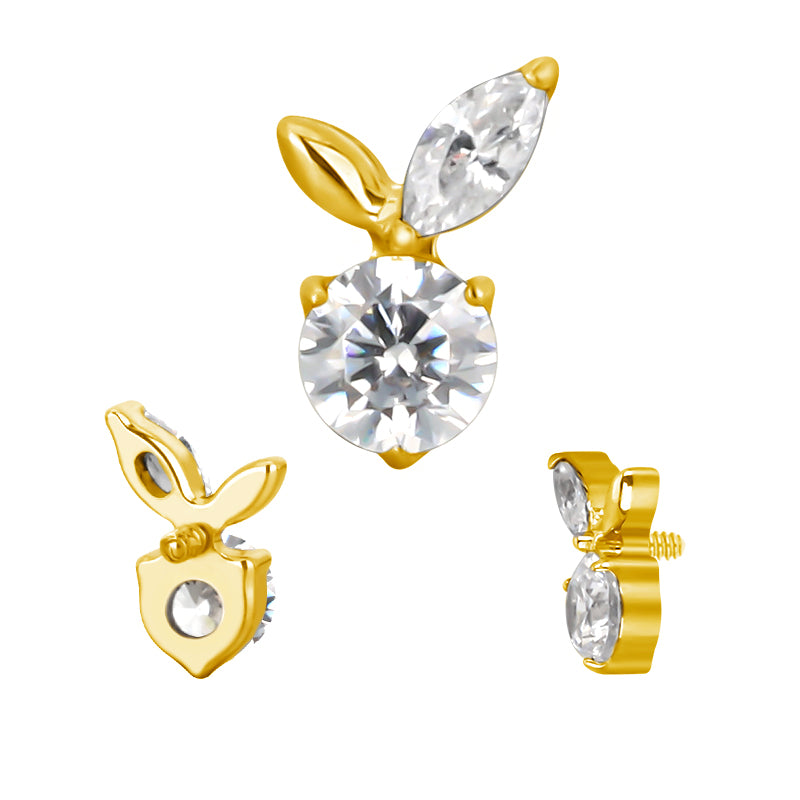 G23 Gold PVD Titanium Internally Threaded CZ Apple Labret