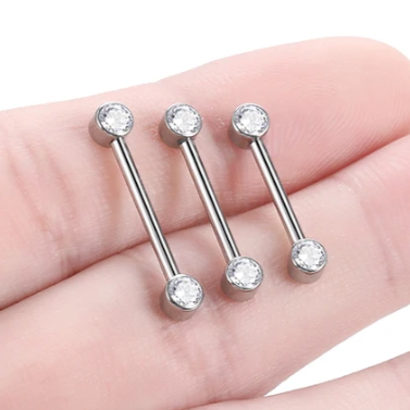 G23 Internally Threaded Titanium Flat Bezel Set CZ Front Facing Barbell