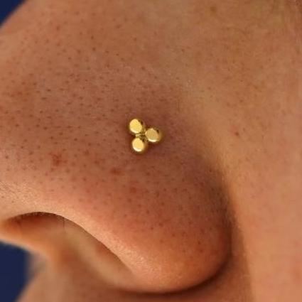 G23 Gold PVD Titanium Trinity Beads L Bend Nose Ring