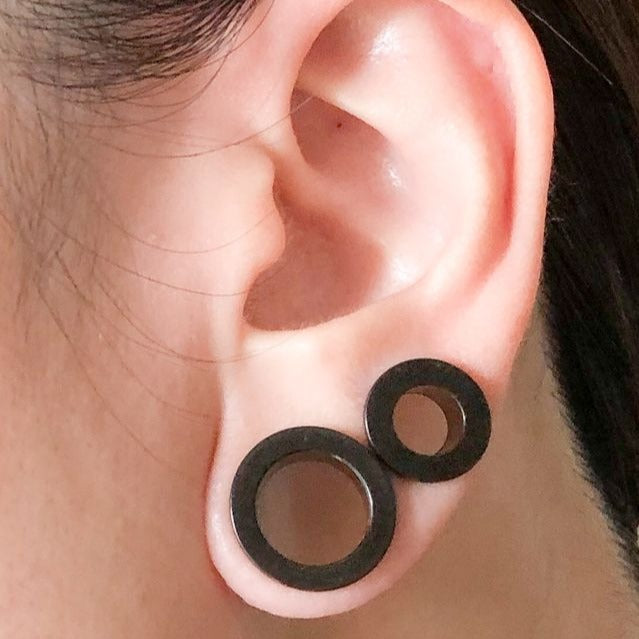 Black Steel Ion Plated Screw On Ear Flesh Tunnel