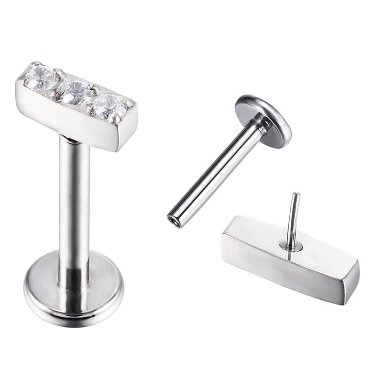 G23 Titanium Threadless Push In Triple CZ Bar Labret