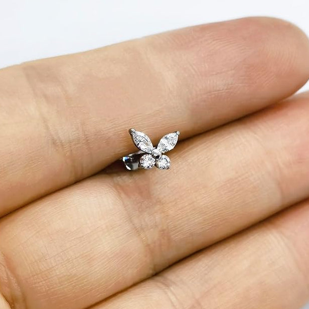 G23 Titanium Threadless Push In Marquise CZ Butterfly Labret