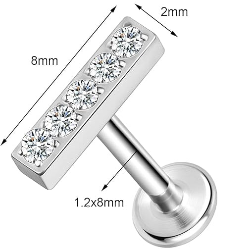 Steel Threadless Push In 5 CZ Straight Bar Tragus Labret