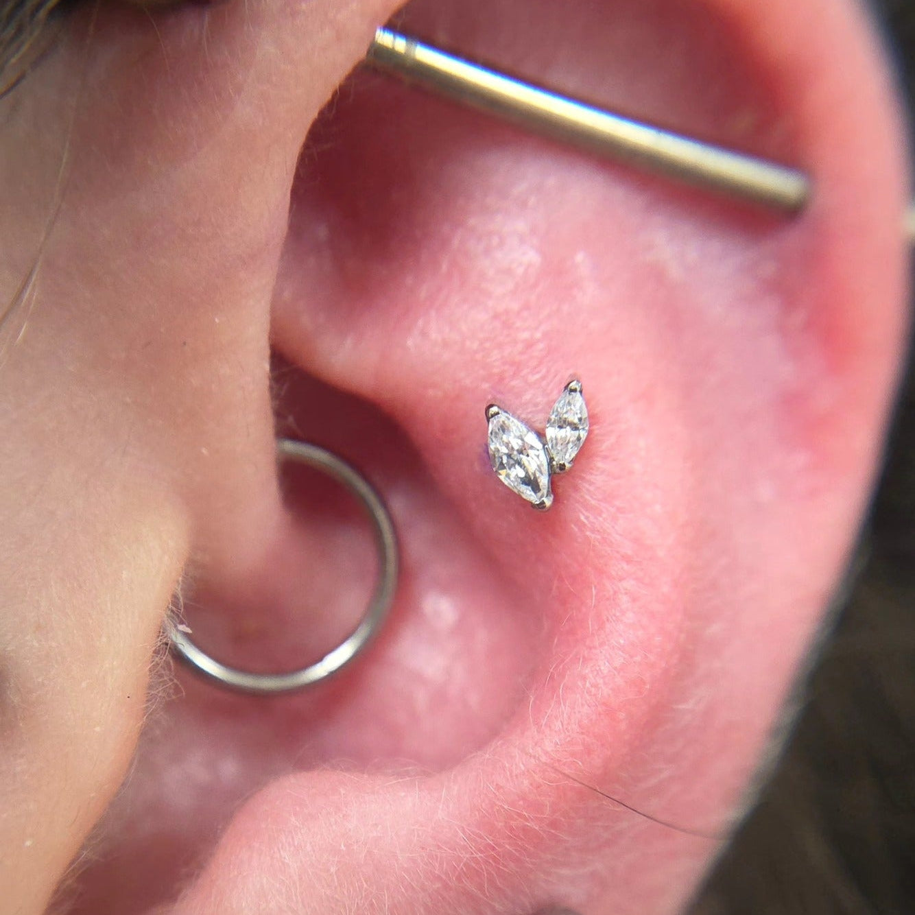 G23 Titanium Threadless Push In Double Marquise CZ Labret