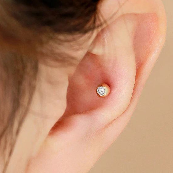 Round CZ Tragus Cartilage Barbell