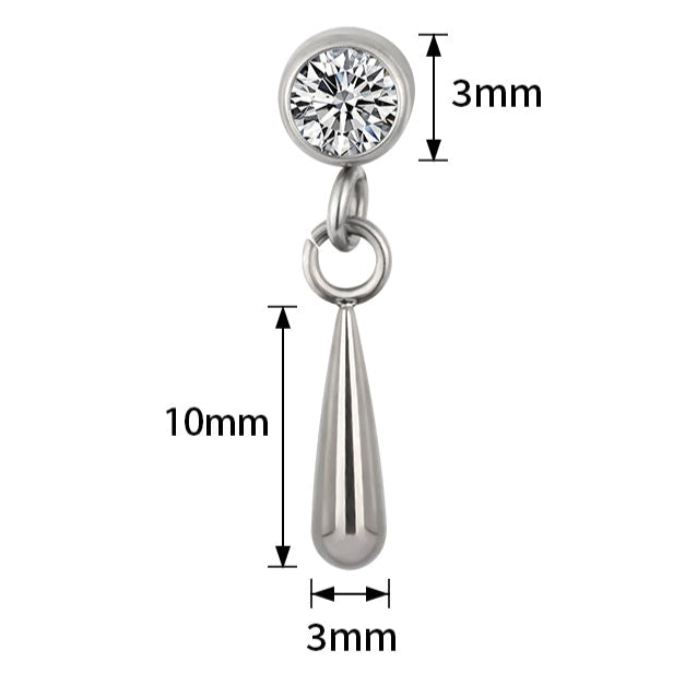 G23 Titanium Threadless Push In Bezel Set CZ Dangle Teardrop Top