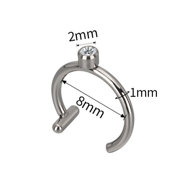 G23 Titanium Bezel Set CZ Bar End Fake Nose Lip Hoop