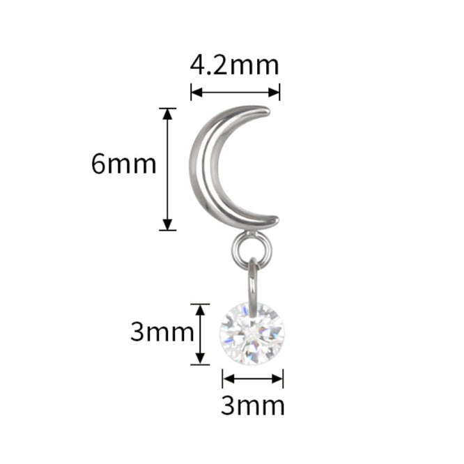 G23 Titanium Internally Threaded Moon Dangle CZ Top