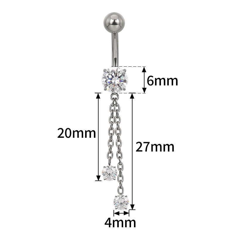 G23 Titanium Internally Threaded CZ Double Chains Dangle Belly Ring