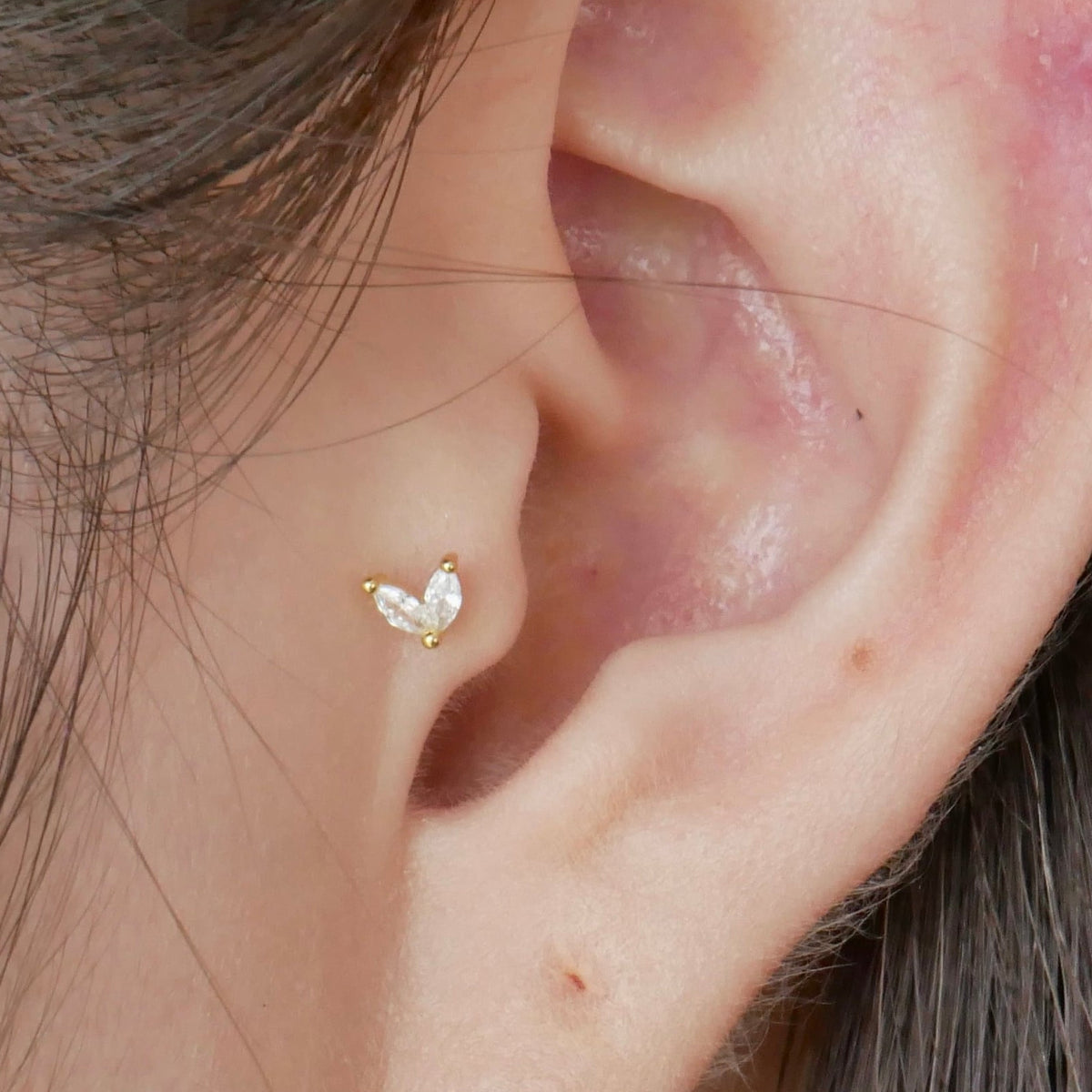 G23 Gold PVD Titanium Internally Threaded 2 Marquise CZ Labret