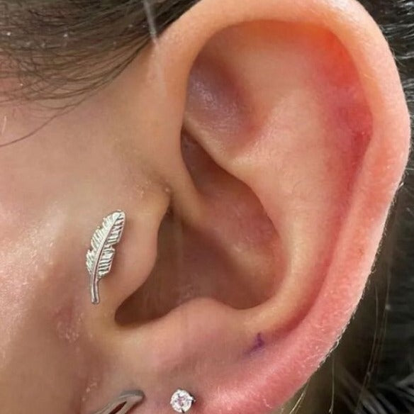 G23 Titanium Threadless Push In Feather Leaf Labret