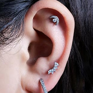 G23 Titanium Threadless Push In Paved CZ Moon Labret