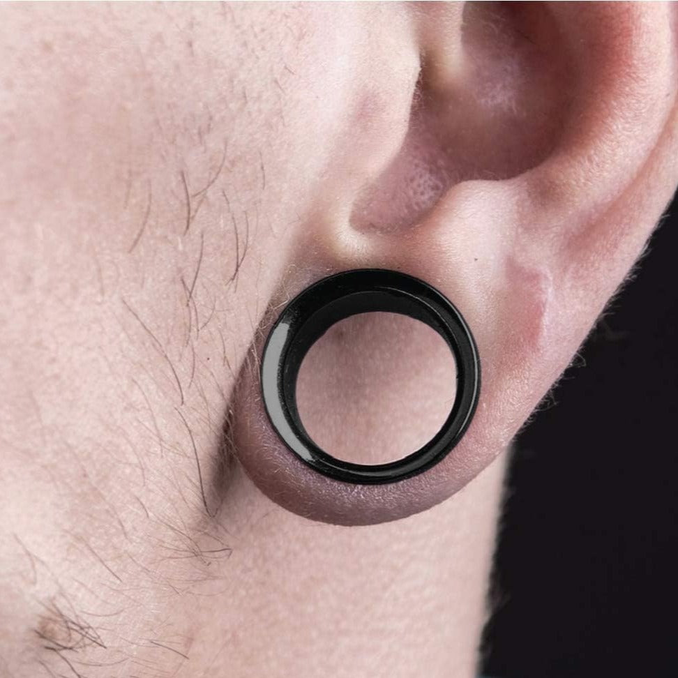 Black Steel Ion Plated Double Flared Ear Tunnel