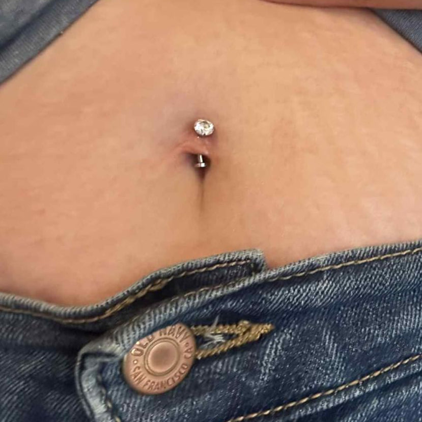 Internally Threaded Steel CZ Floating Belly Ring