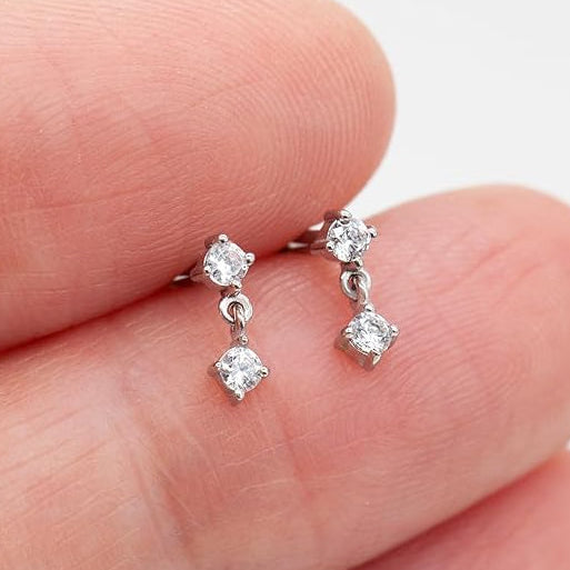 Steel Threadless Push In CZ Dangle CZ Labret