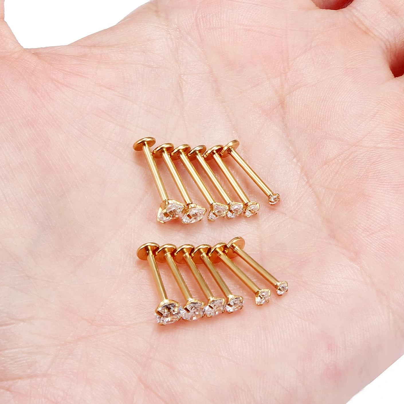 20G Gold Ion Plated Threadless Push CZ Prong Set Tragus Labret