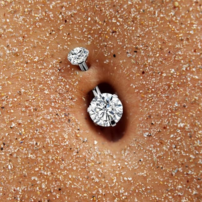 Internally Threaded 3 Prong Set Double CZ Belly Ring