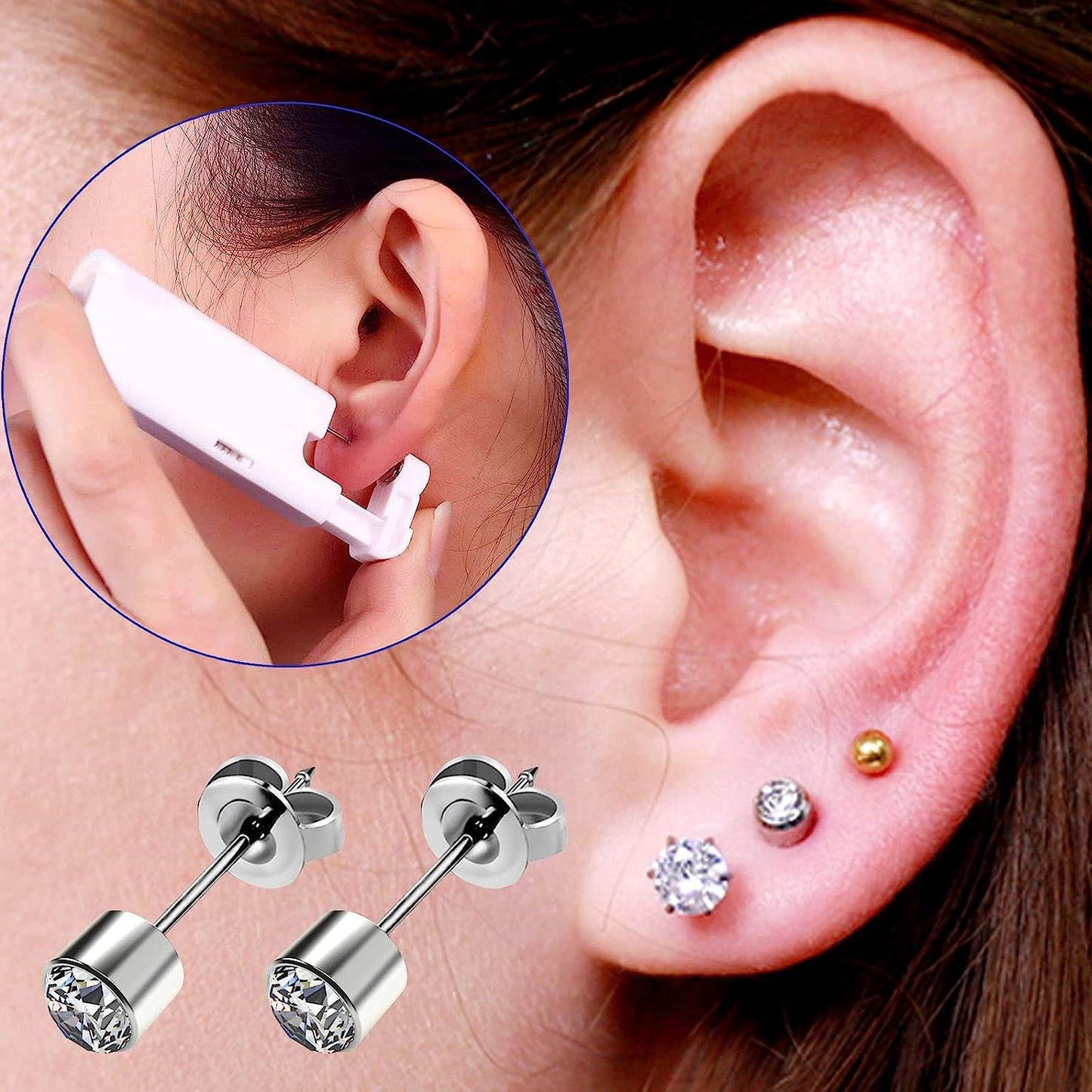 PAIR of Steel Sterilized Piercing Gun Clear CZ Stud