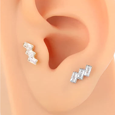 G23 Titanium Threadless Push In Triple Slanted Baguette CZ Top