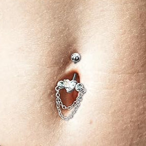 Heart CZ Dangle Double Chains Belly Ring