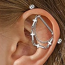 Steel Double Chains Dangle Cross Industrial Barbell