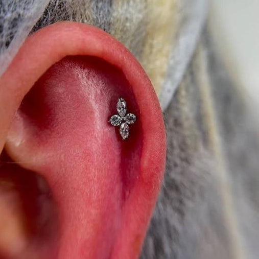 G23 Titanium Threadless Push In Marquise CZ Long Flower Top