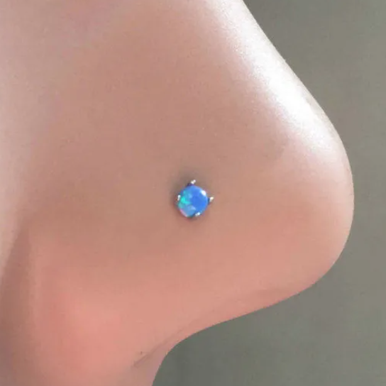 Steel Prong Set Opal Top L Bend Nose Fishtail Ring