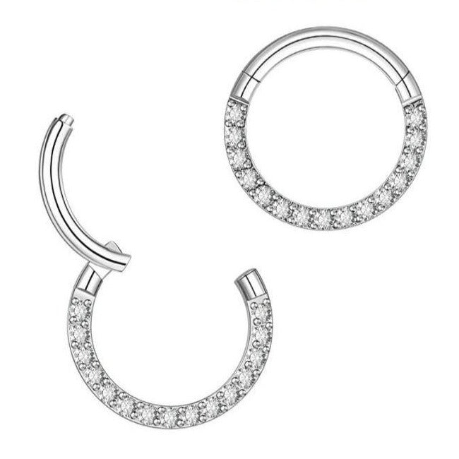 G23 Titanium Front CZ Hinged Segment Clicker Ring