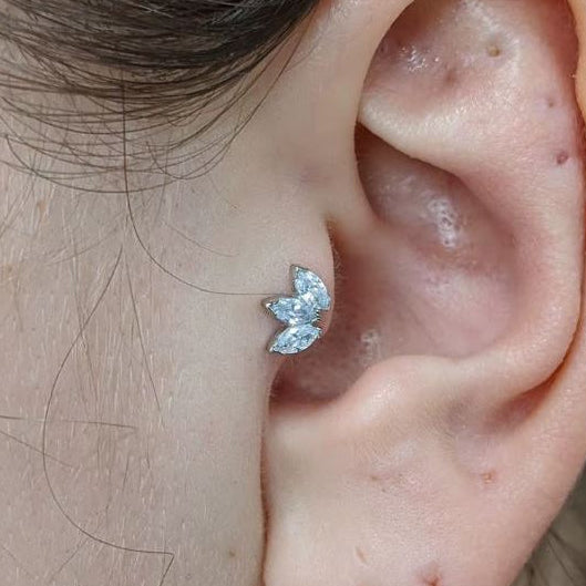 Steel Threadless Push In 3 Marquise Fan CZ Labret