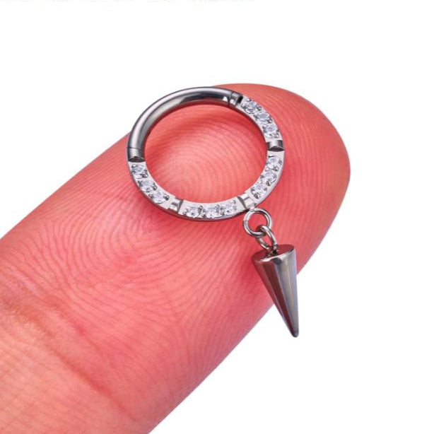 G23 Titanium Forward CZ Dangle Cone Hinged Clicker Segment Ring