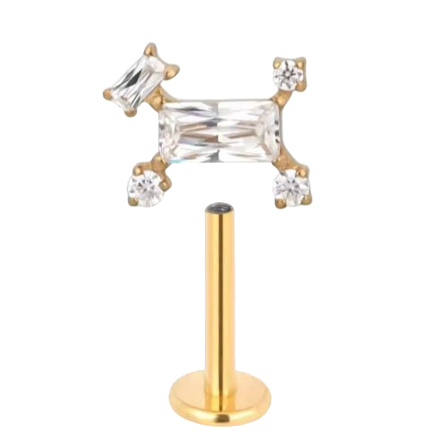 G23 Gold PVD Titanium Internally Threaded CZ Puppy Dog Top