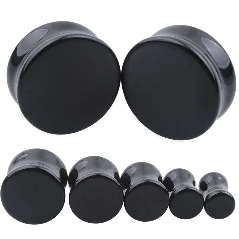 Black Agate Stone Double Flare Plugs