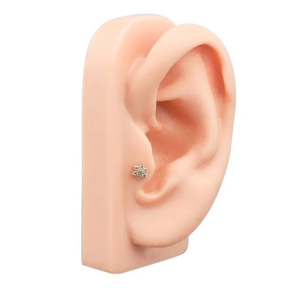 G23 Titanium Internally Threaded Prong Set CZ Sunflower Tragus Labret