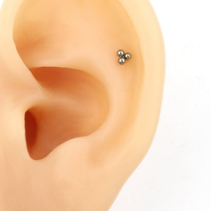 16G Steel Trinity Bead Internally Threaded Tragus Labret