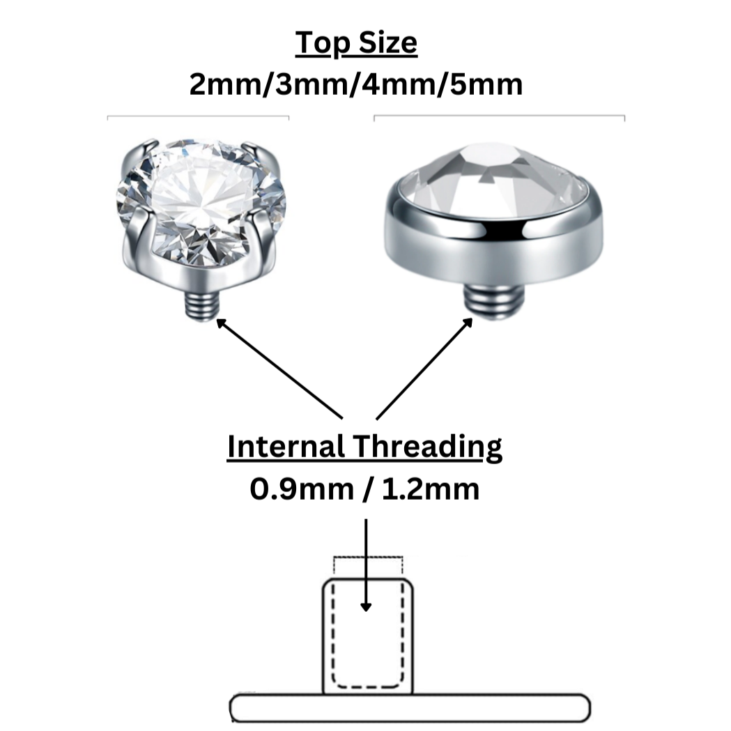 Steel Prong Set CZ Gem Internally Threaded Top