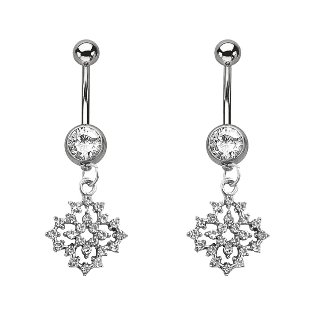 Paved Shimmering CZ Floral Dangle Belly Ring