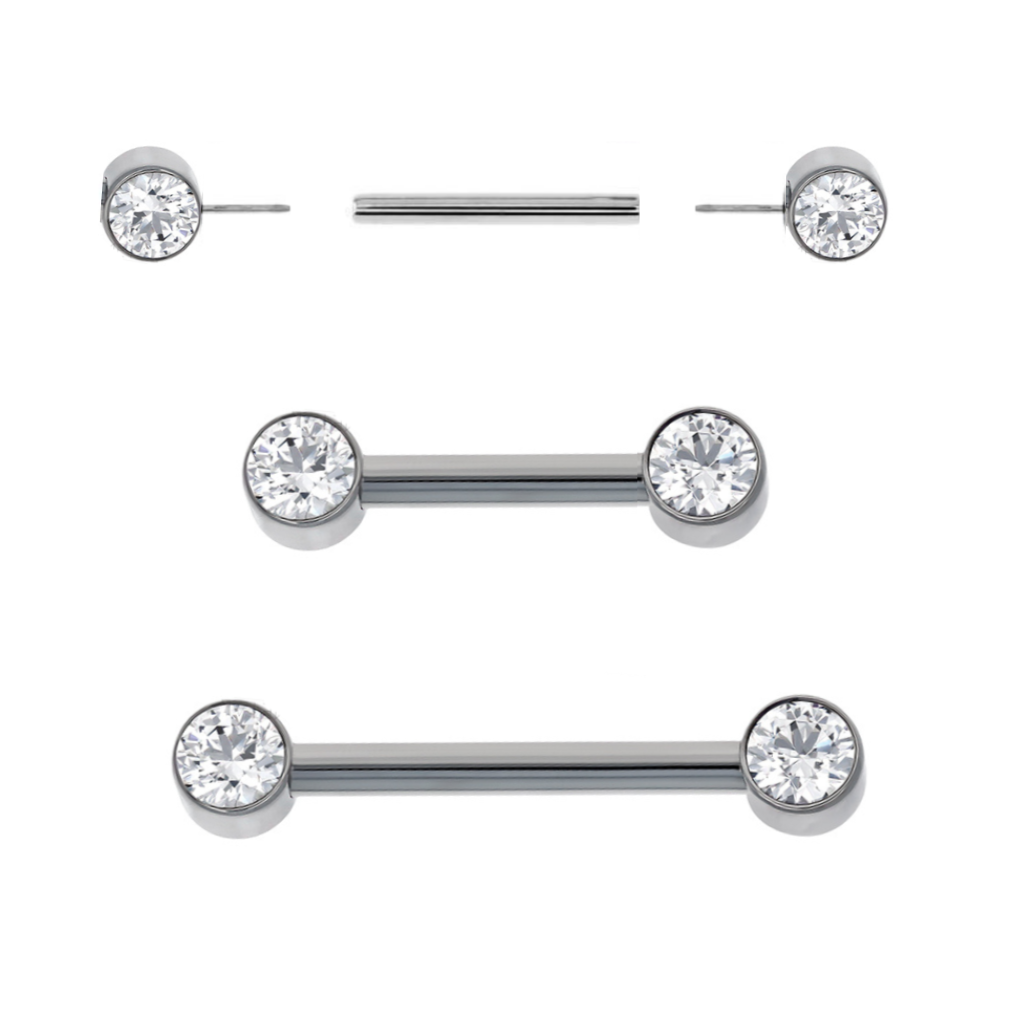 Steel Threadless Push In Flat Bezel Set CZ Front Facing Barbell