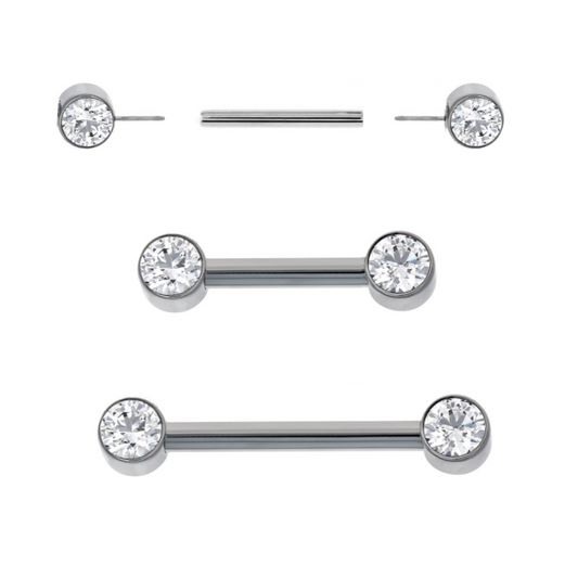 Steel Threadless Push In Flat Bezel Set CZ Front Facing Barbell