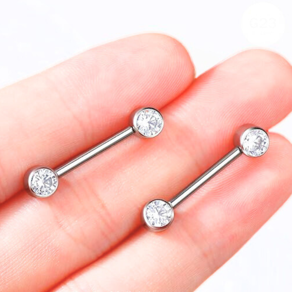 Steel Threadless Push In Flat Bezel Set CZ Front Facing Barbell