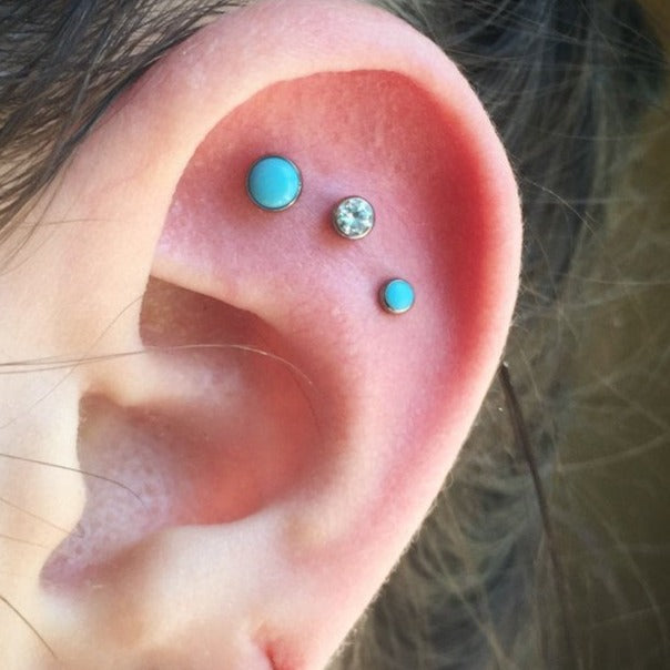 Steel Bezel Set Stone Top Tragus Cartilage Barbell