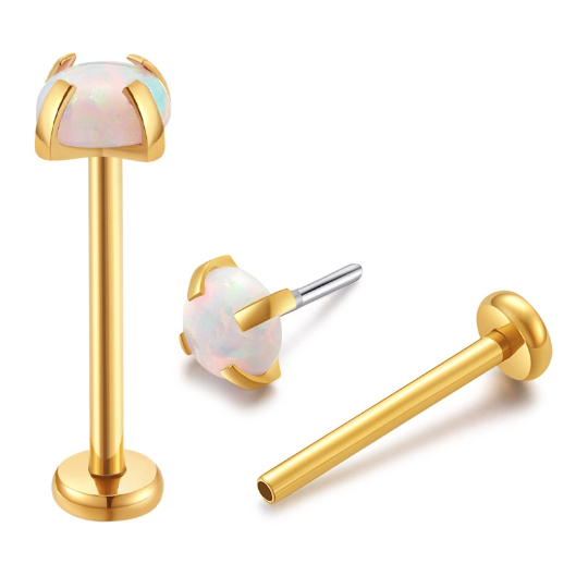 G23 Gold PVD Titanium Threadless Push In Prong Set Opal Labret Tragus