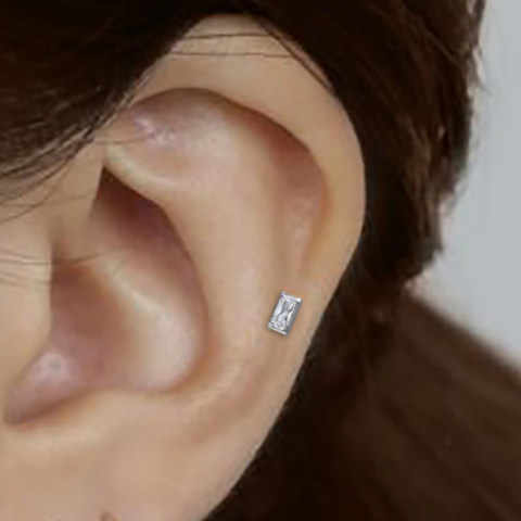 Steel Threadless Push In Rectangular Baguette CZ Tragus Labret