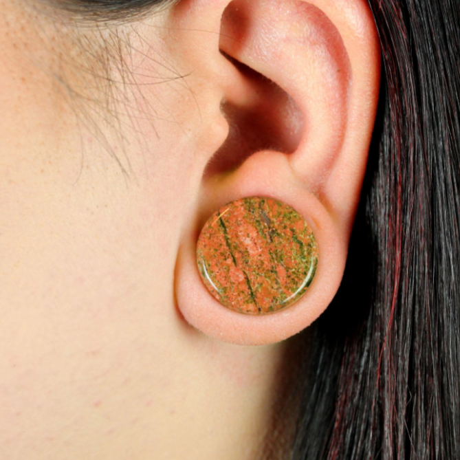 Unakite Stone Double Flare Plugs