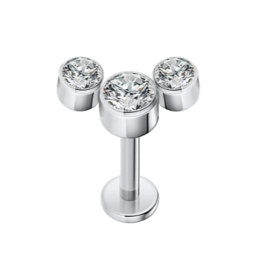 Steel Internally Threaded 3 CZ Cluster Tragus Labret