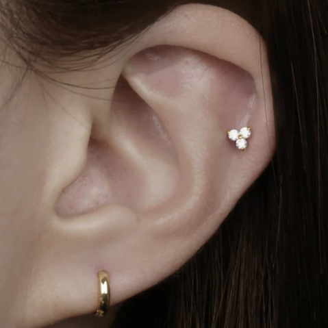 G23 Gold PVD Titanium Internally Threaded Trinity CZ Tragus Labret