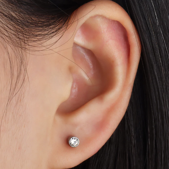 Bezel Set Flat CZ Tragus Cartilage Barbell