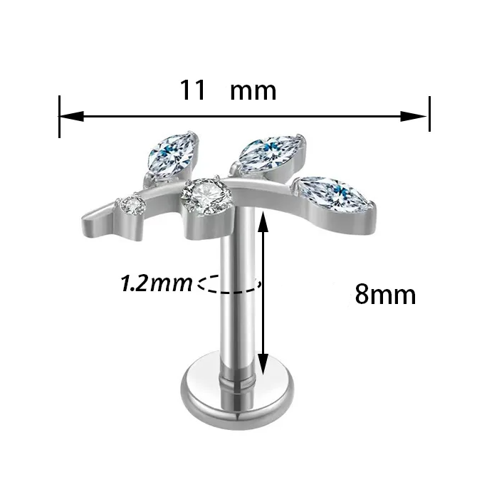G23 Gold PVD Titanium Internally Threaded 5 CZ Leaf Tragus Labret