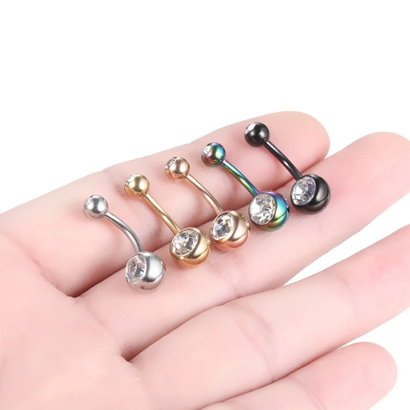 G23 PVD Gold Titanium CZ Gem Belly Ring